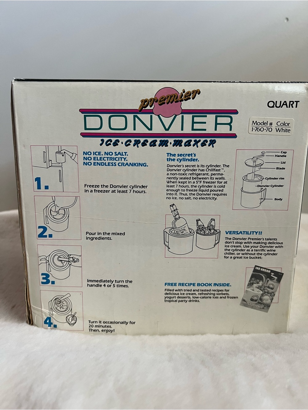 Vintage Donvier Premier Ice Cream Maker 1 Quart Manual Freezer Maker w/ Box - Picture 9 of 9